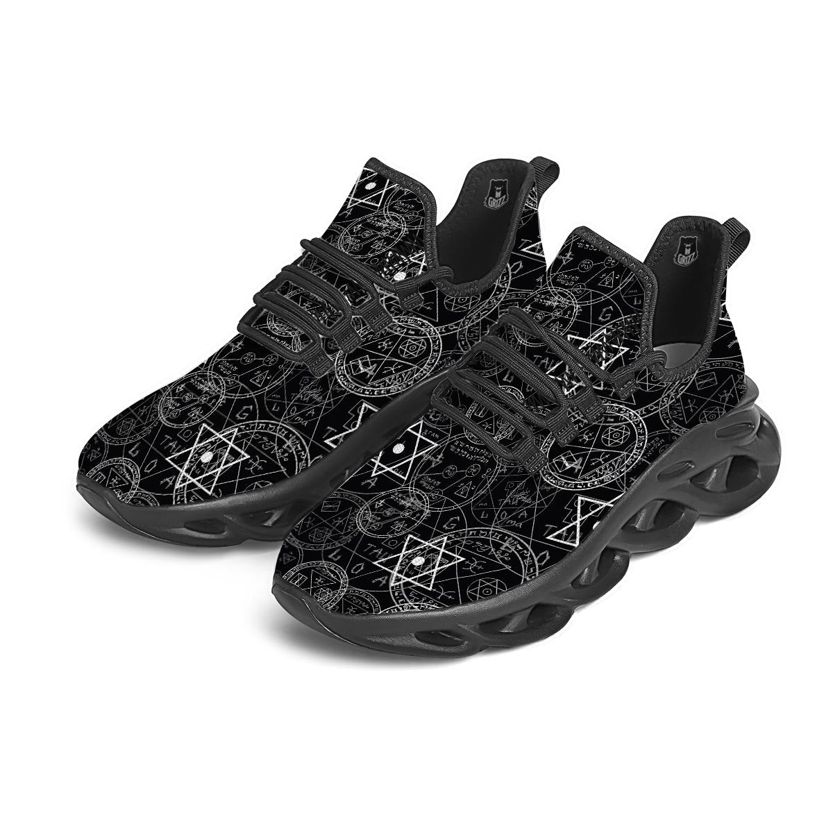 Pentagram Gothic Witch Black Running Shoes-grizzshop