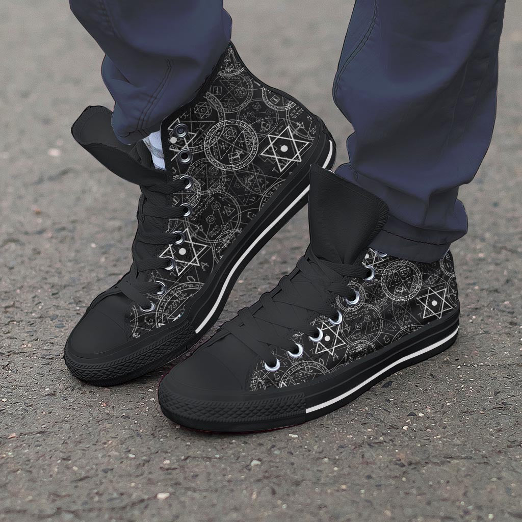 Pentagram Gothic Witch Men's High Top Shoes-grizzshop
