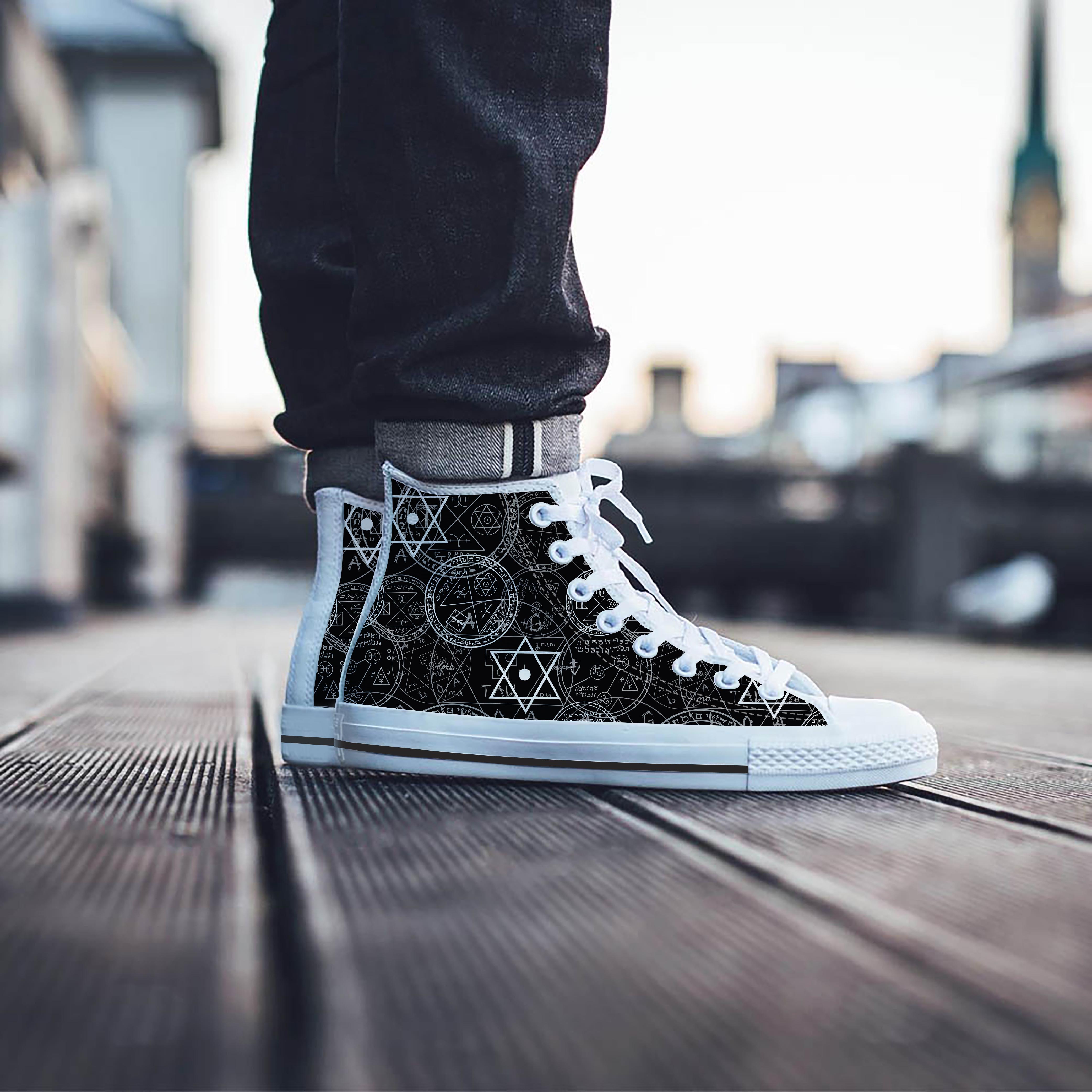 Pentagram Gothic Witch Men's High Top Shoes-grizzshop