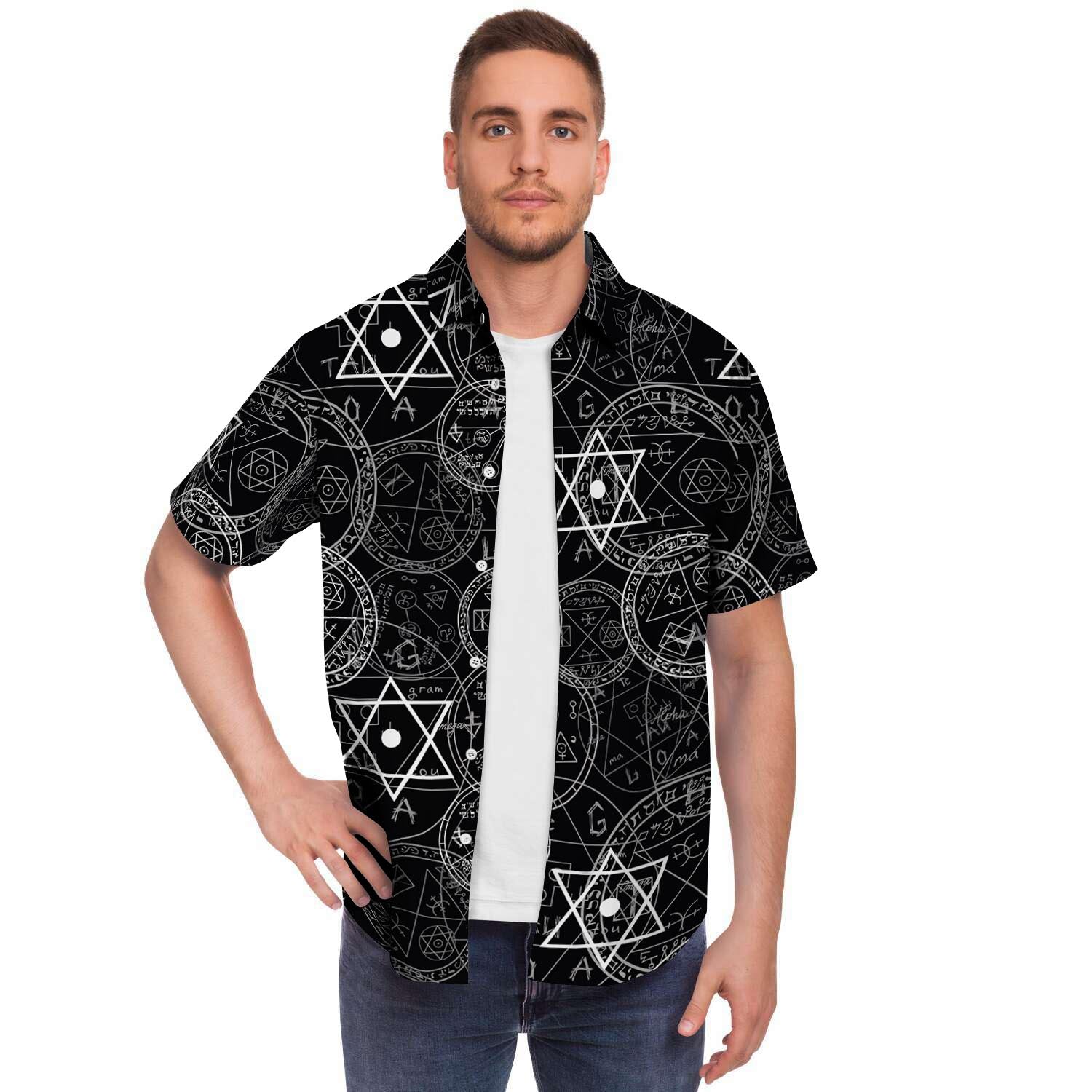 Pentagram Gothic Witch Men's Short Sleeve Shirt-grizzshop