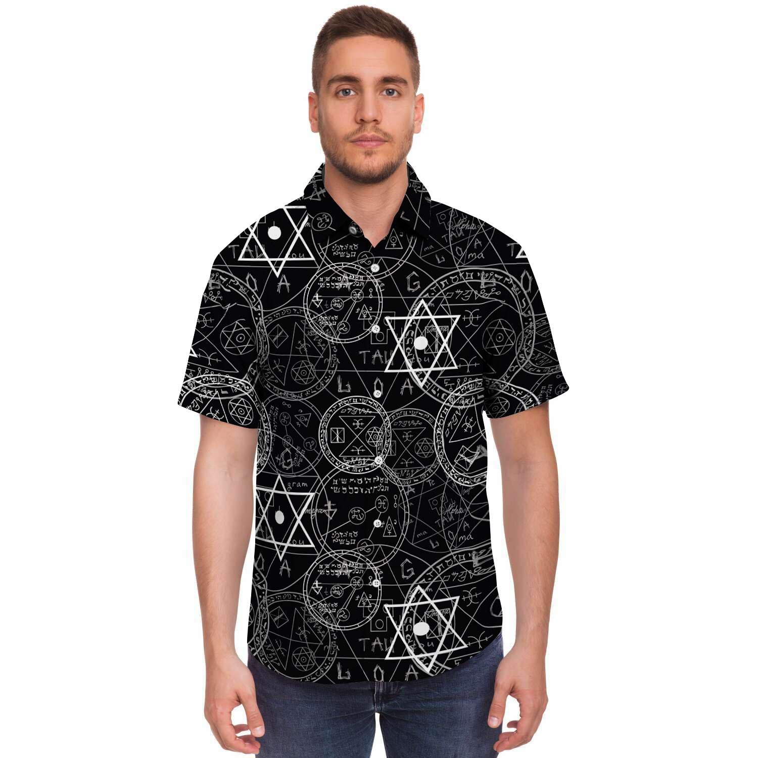 Pentagram Gothic Witch Men's Short Sleeve Shirt-grizzshop