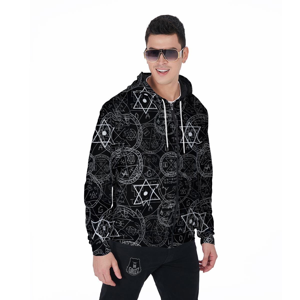 Pentagram Gothic Witch Men's Zip Up Hoodie-grizzshop