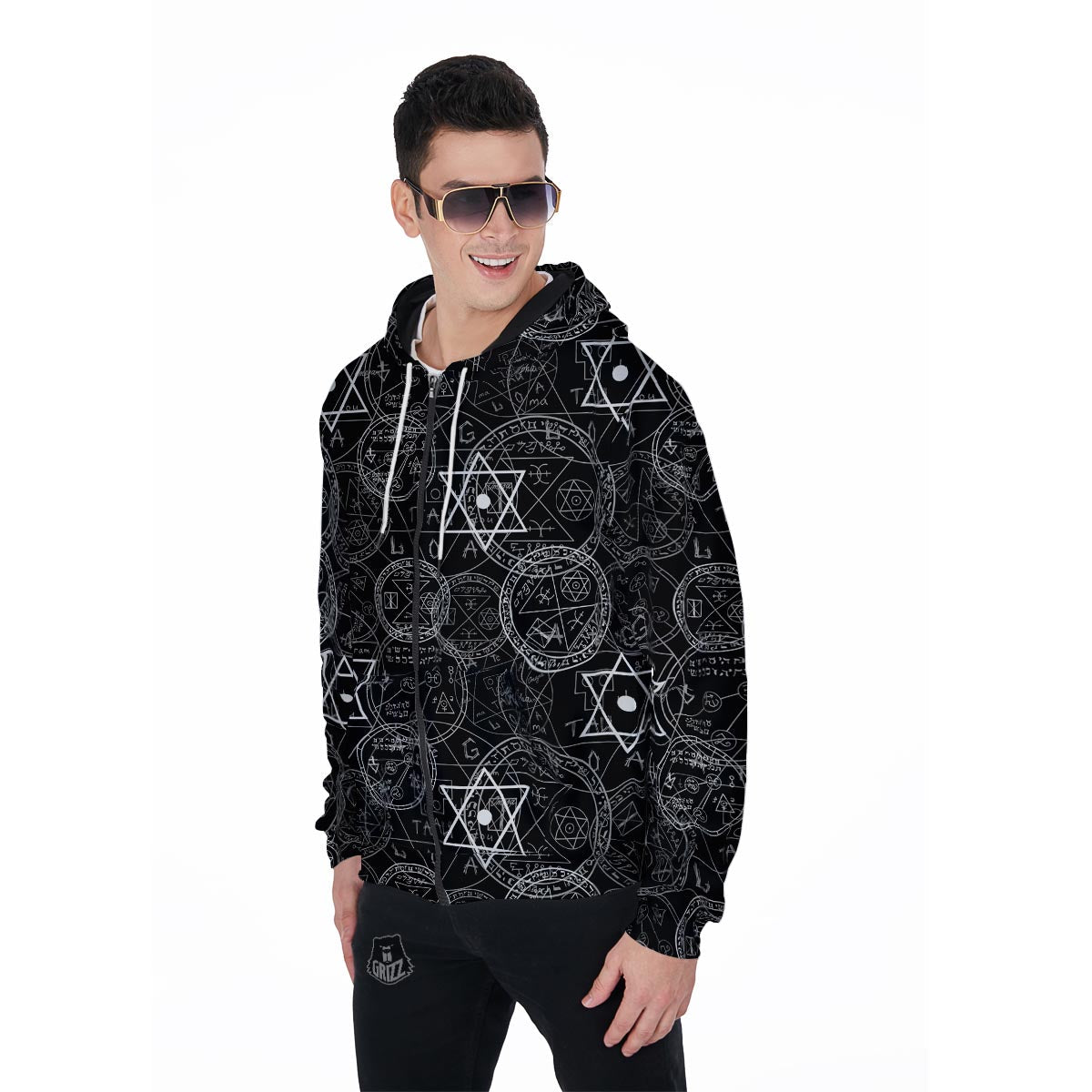 Pentagram Gothic Witch Men's Zip Up Hoodie-grizzshop