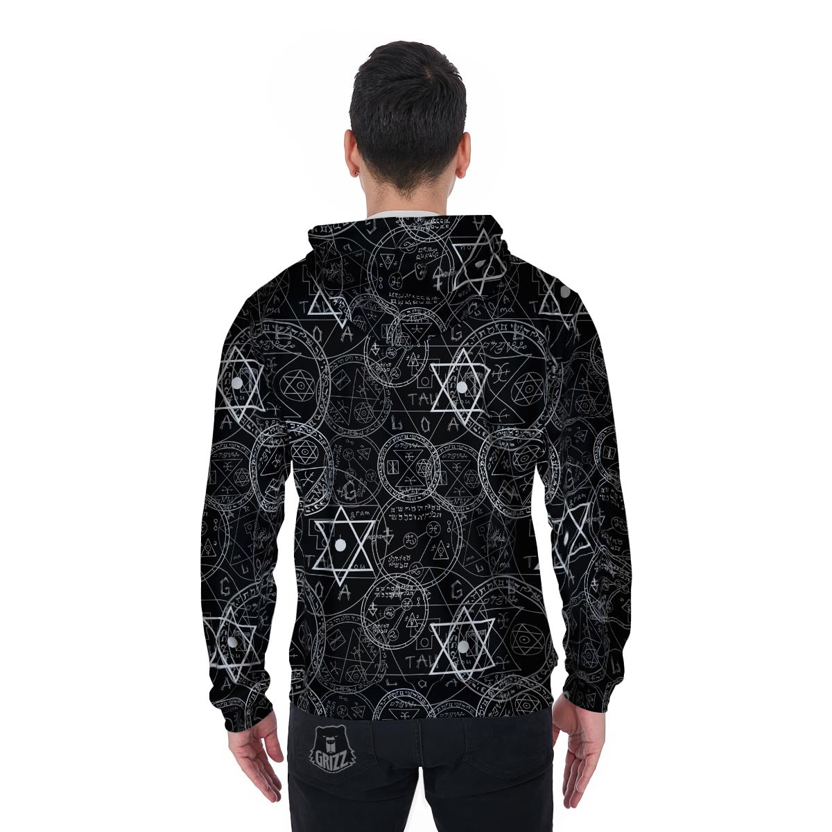 Pentagram Gothic Witch Men's Zip Up Hoodie-grizzshop