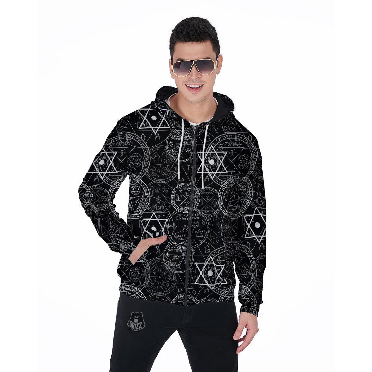 Pentagram Gothic Witch Men's Zip Up Hoodie-grizzshop