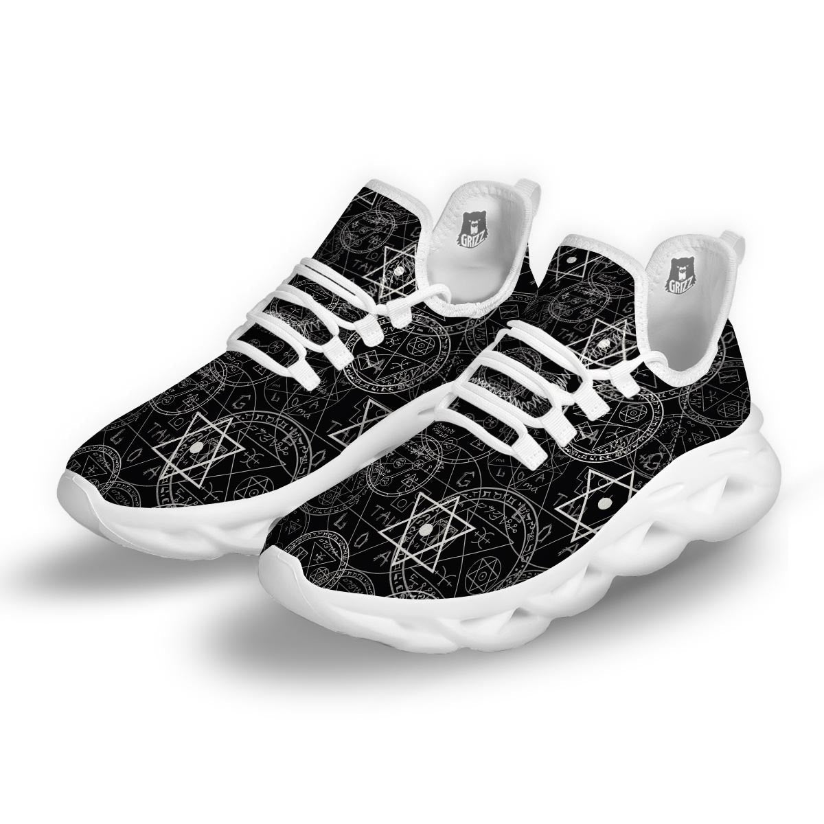 Pentagram Gothic Witch White Running Shoes-grizzshop