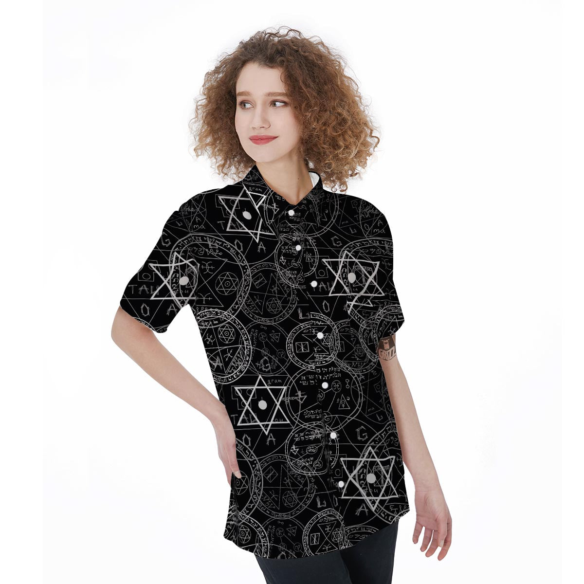 Pentagram Gothic Witch Women's Short Sleeve Shirts-grizzshop