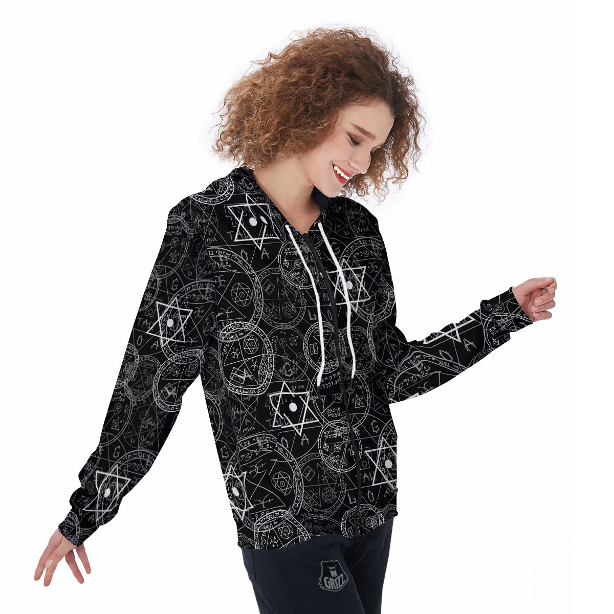 Pentagram Gothic Witch Women's Zip Up Hoodie-grizzshop