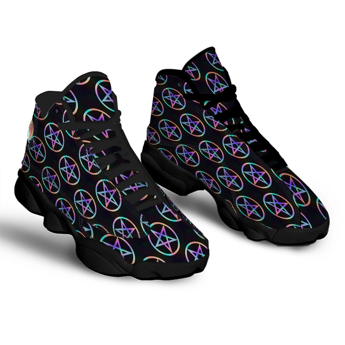 Pentagram Holographic Print Pattern Black Basketball Shoes-grizzshop