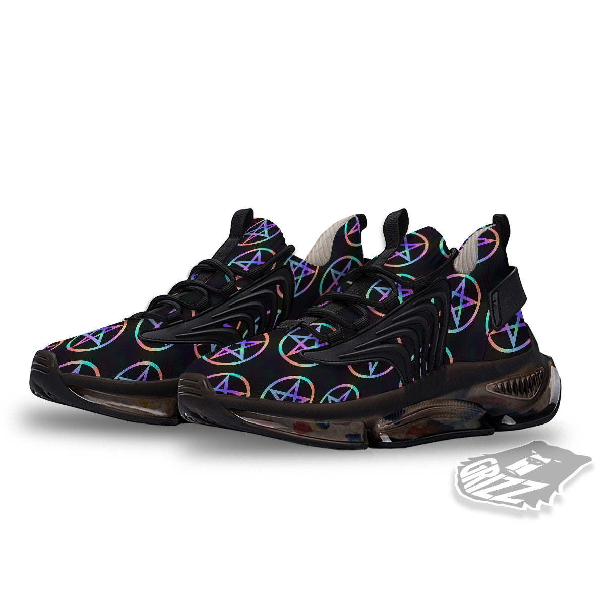 Pentagram Holographic Print Pattern Black Gym Shoes-grizzshop