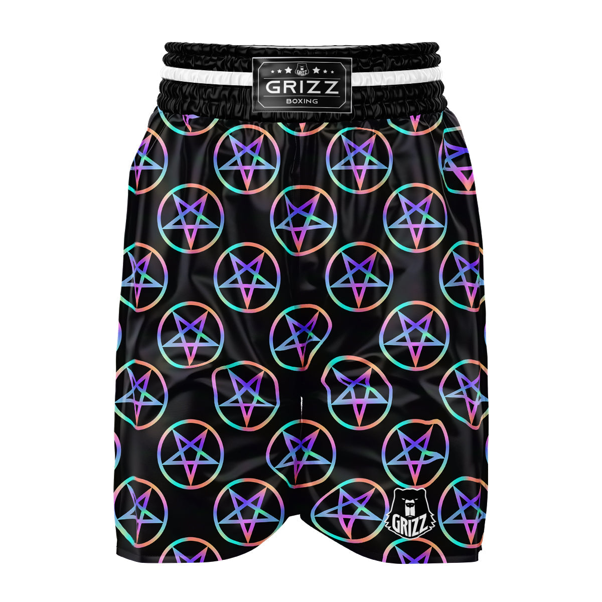 Pentagram Holographic Print Pattern Boxing Shorts-grizzshop