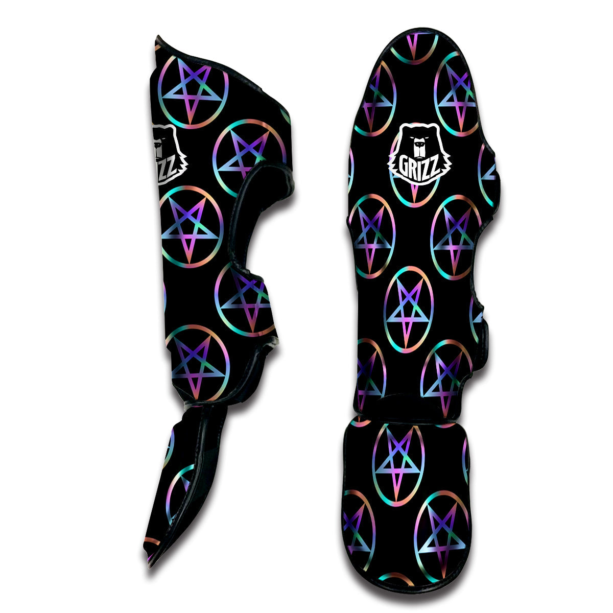 Pentagram Holographic Print Pattern Muay Thai Shin Guards-grizzshop