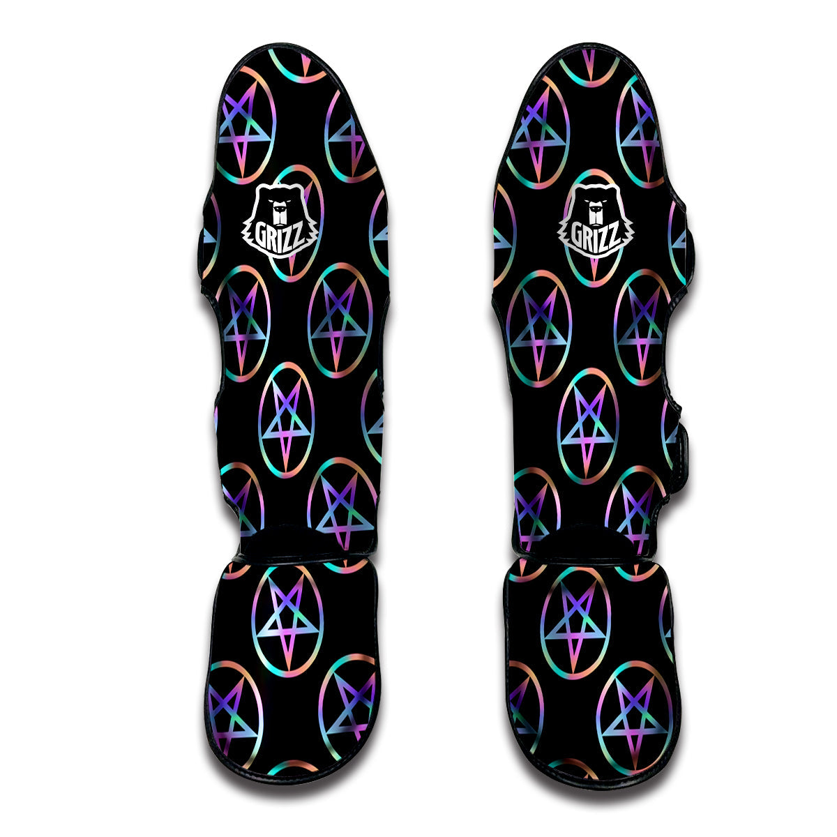 Pentagram Holographic Print Pattern Muay Thai Shin Guards-grizzshop