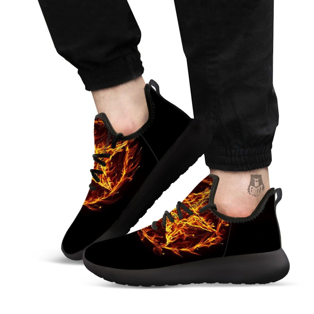 Pentagram Satanic Flame Print Black Athletic Shoes-grizzshop