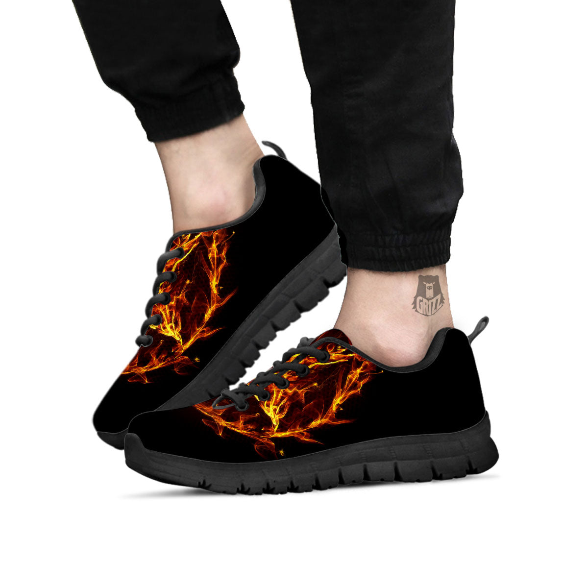 Pentagram Satanic Flame Print Black Sneaker-grizzshop