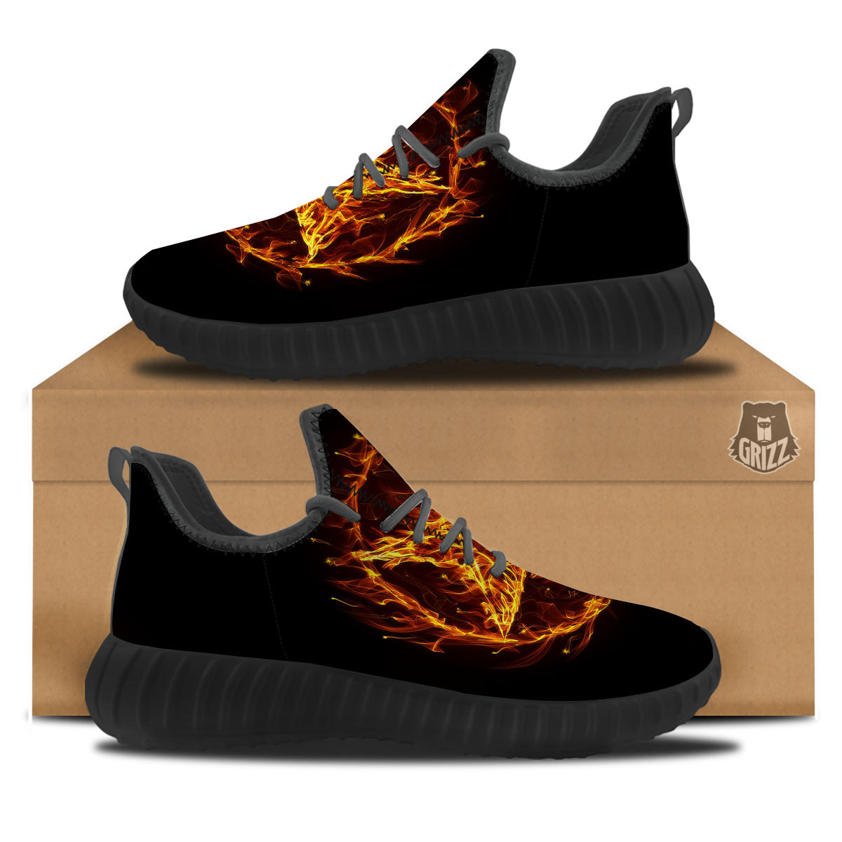Pentagram Satanic Flame Print Black Walking Shoes-grizzshop