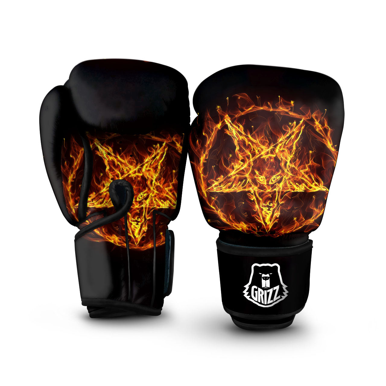 Pentagram Satanic Flame Print Boxing Gloves-grizzshop