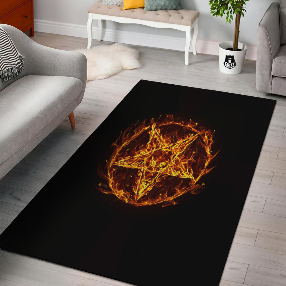 Pentagram Satanic Flame Print Floor Mat-grizzshop