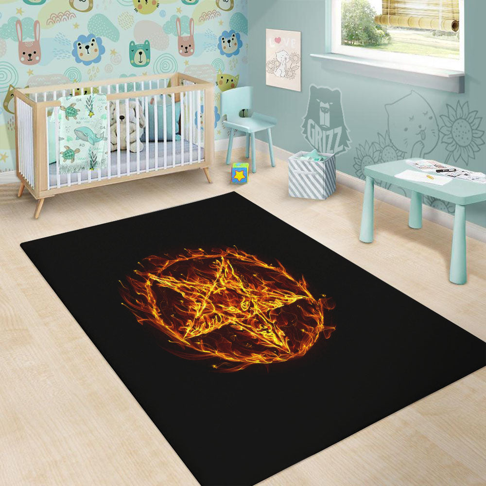 Pentagram Satanic Flame Print Floor Mat-grizzshop