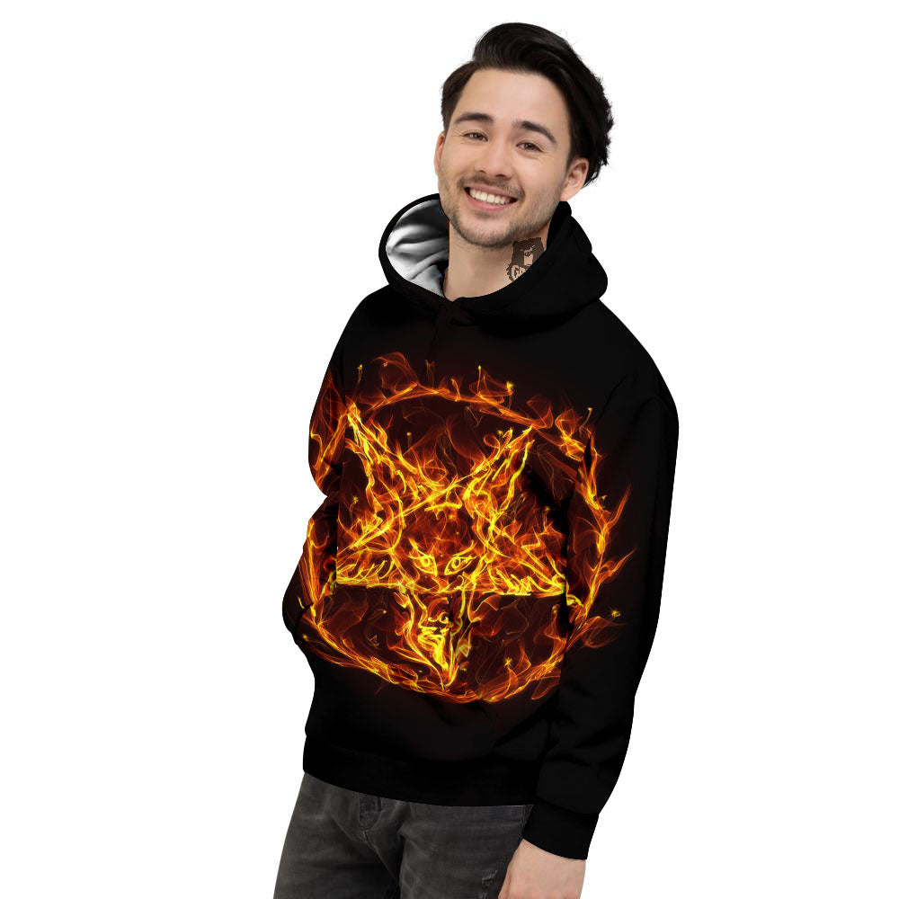 Pentagram Satanic Flame Print Men's Hoodie-grizzshop