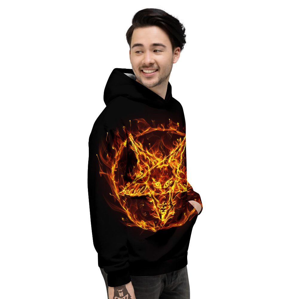Pentagram Satanic Flame Print Men's Hoodie-grizzshop