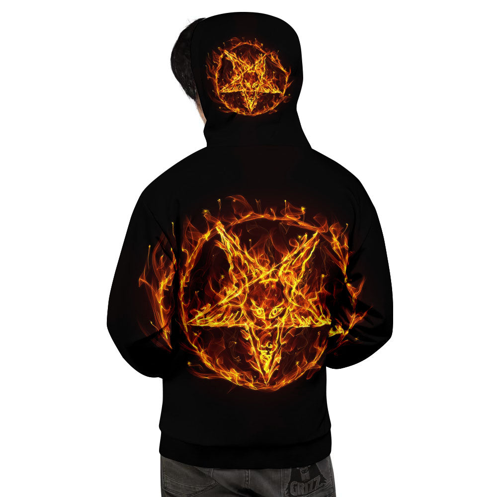 Pentagram Satanic Flame Print Men's Hoodie-grizzshop
