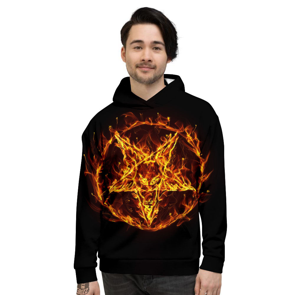 Pentagram Satanic Flame Print Men's Hoodie-grizzshop