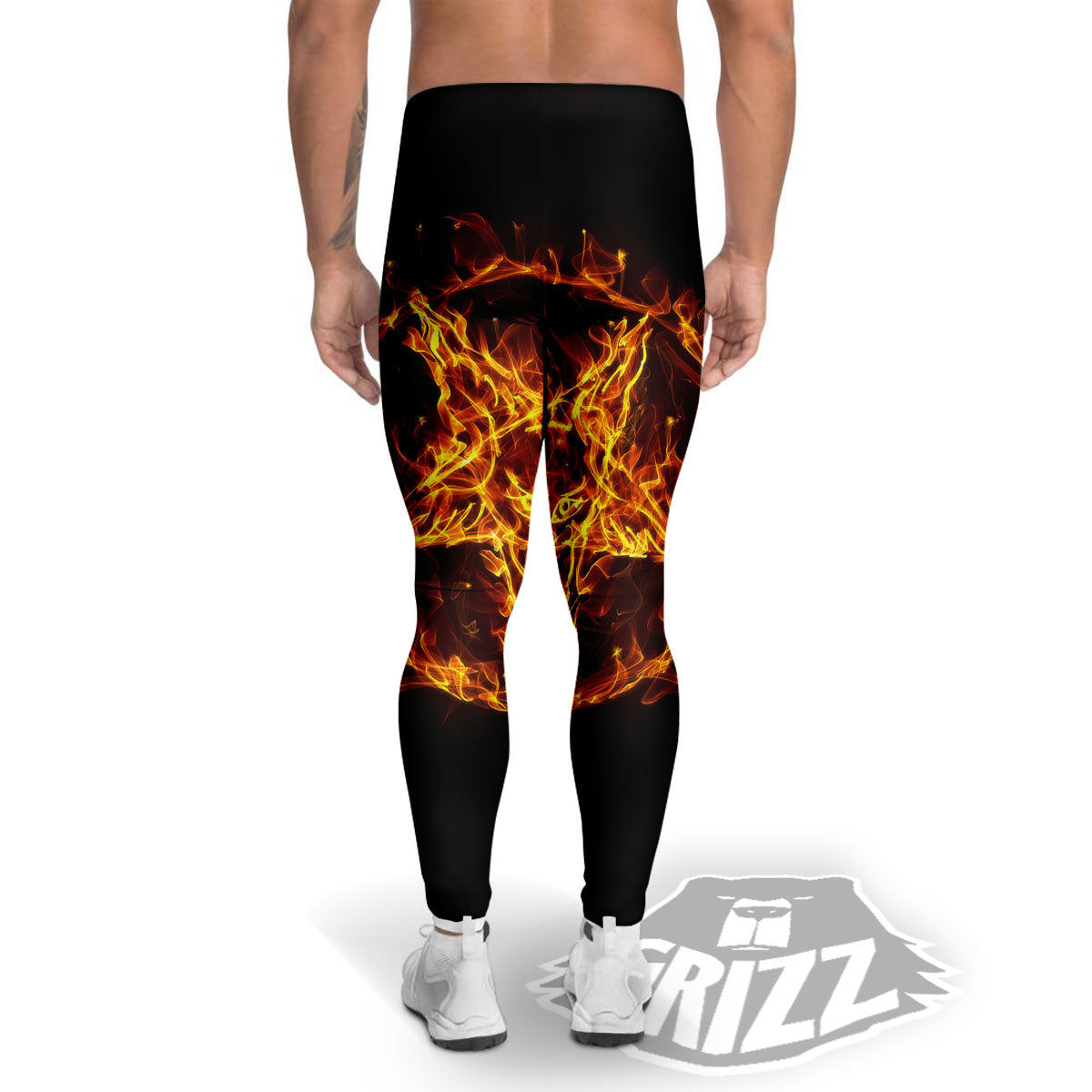 Pentagram Satanic Flame Print Men's Leggings-grizzshop
