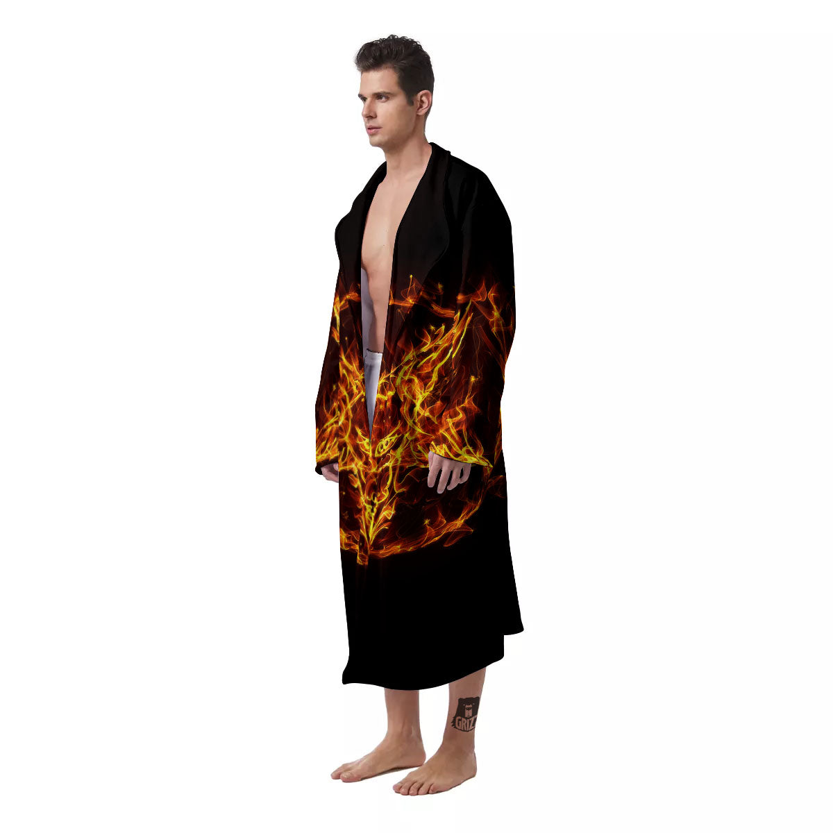Pentagram Satanic Flame Print Men's Robe-grizzshop