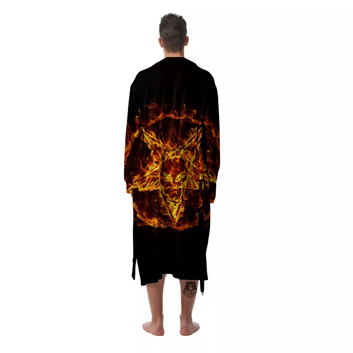 Pentagram Satanic Flame Print Men's Robe-grizzshop
