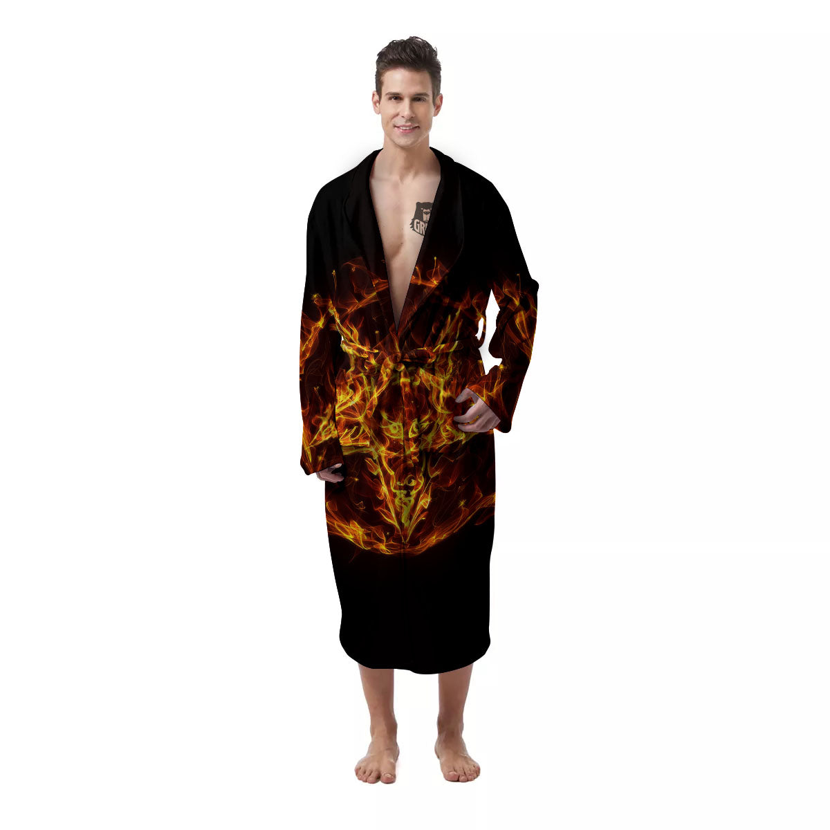 Pentagram Satanic Flame Print Men's Robe-grizzshop