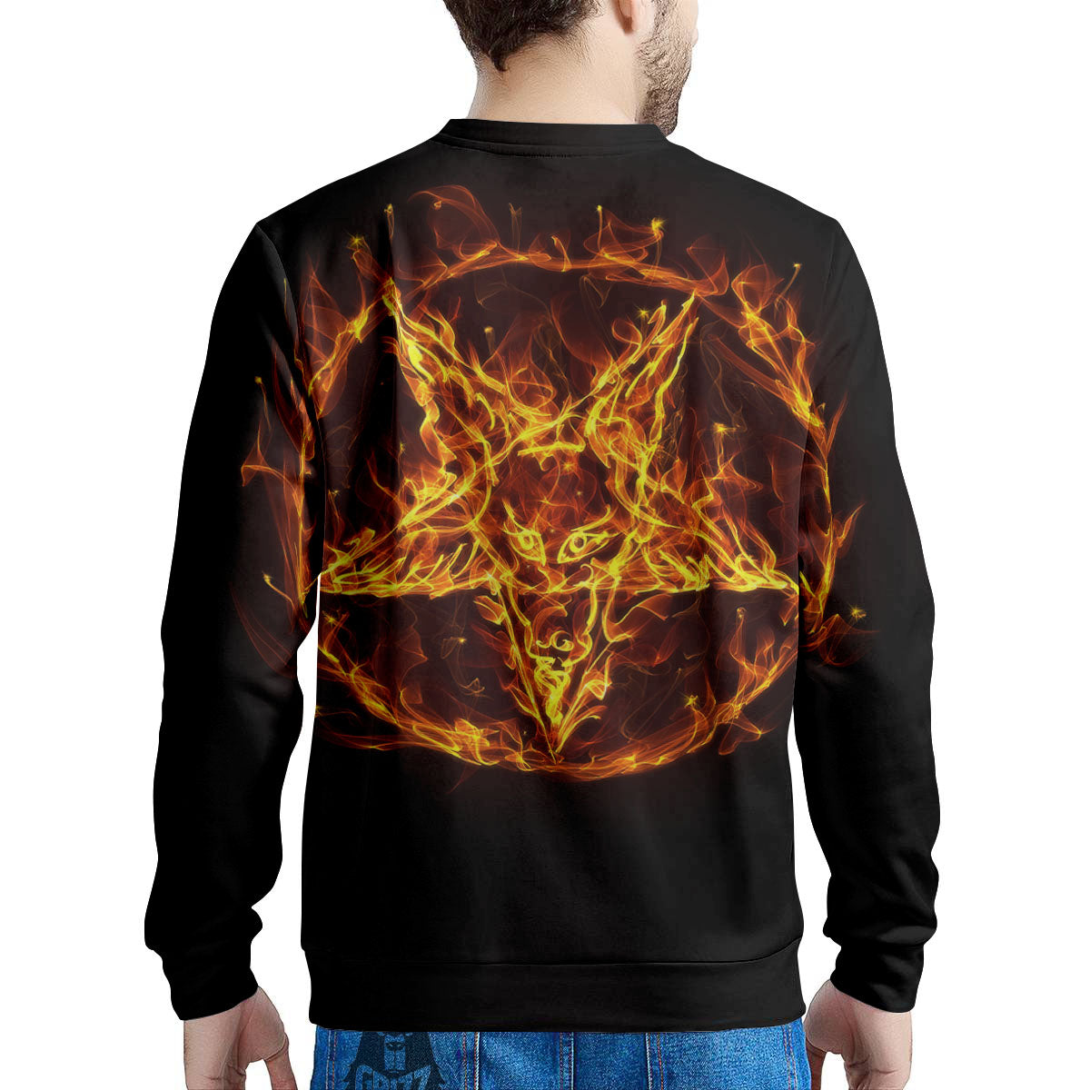 Pentagram Satanic Flame Print Men's Sweatshirt-grizzshop