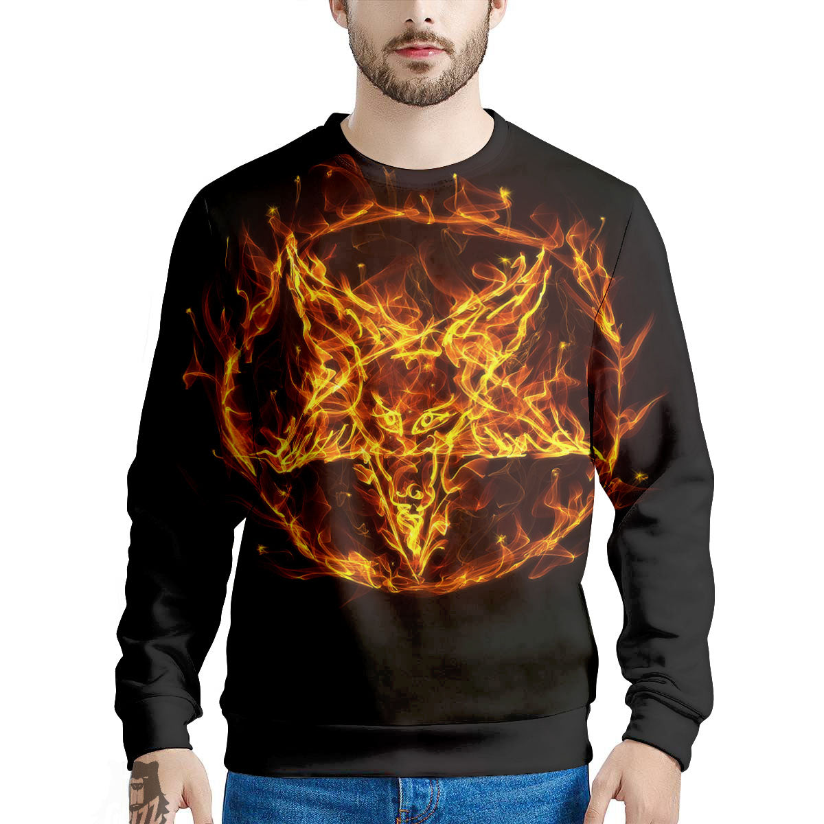 Pentagram Satanic Flame Print Men's Sweatshirt-grizzshop