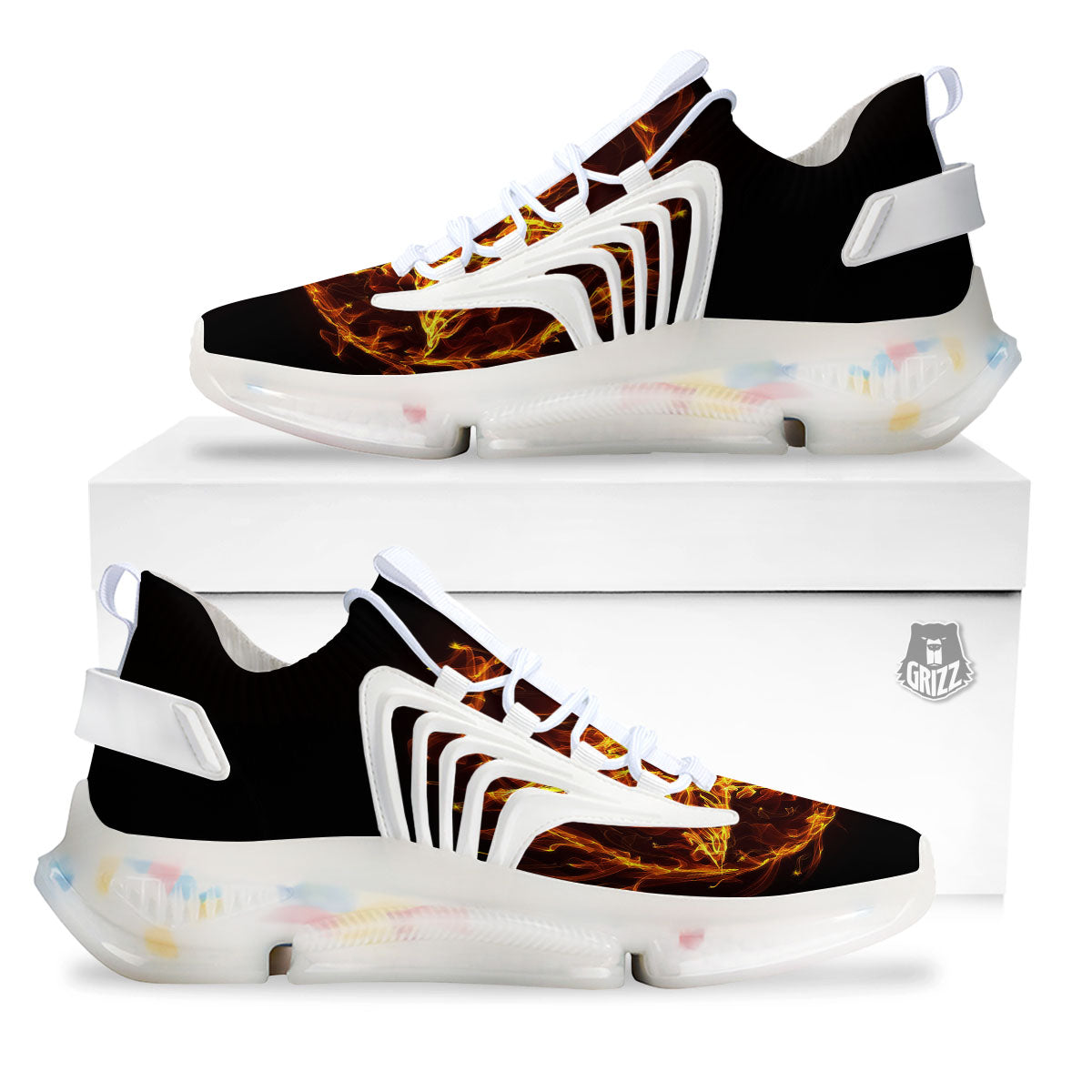 Pentagram Satanic Flame Print White Gym Shoes-grizzshop