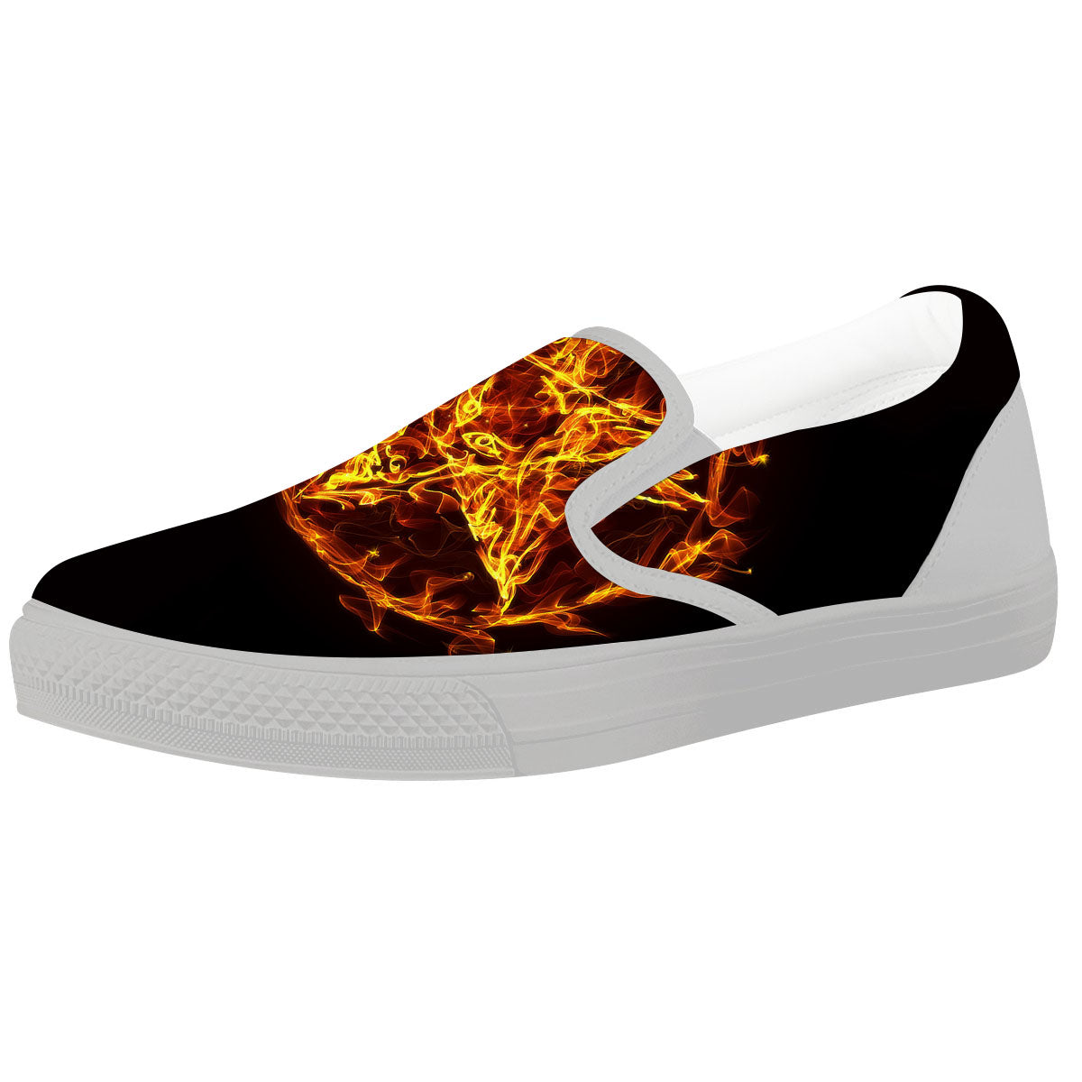 Pentagram Satanic Flame Print White Slip On Shoes-grizzshop
