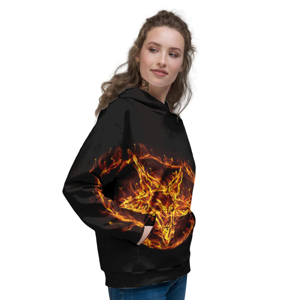 Pentagram Satanic Flame Print Women's Hoodie-grizzshop