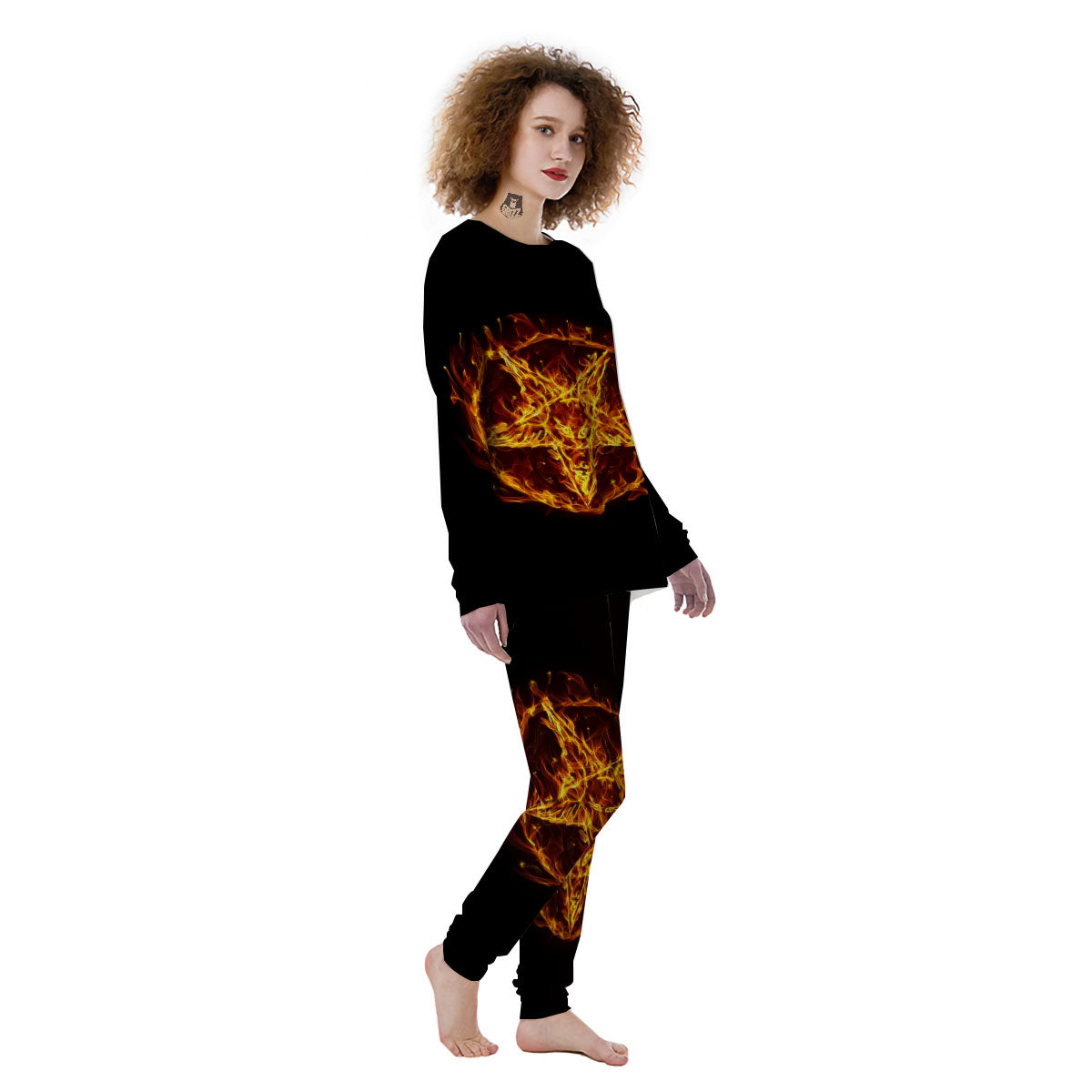 Pentagram Satanic Flame Print Women's Pajamas-grizzshop