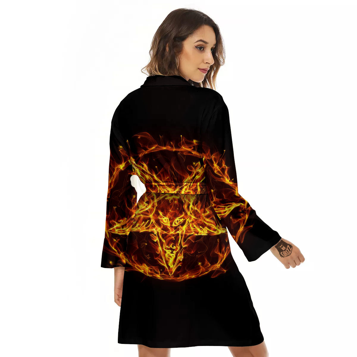 Pentagram Satanic Flame Print Women's Robe-grizzshop