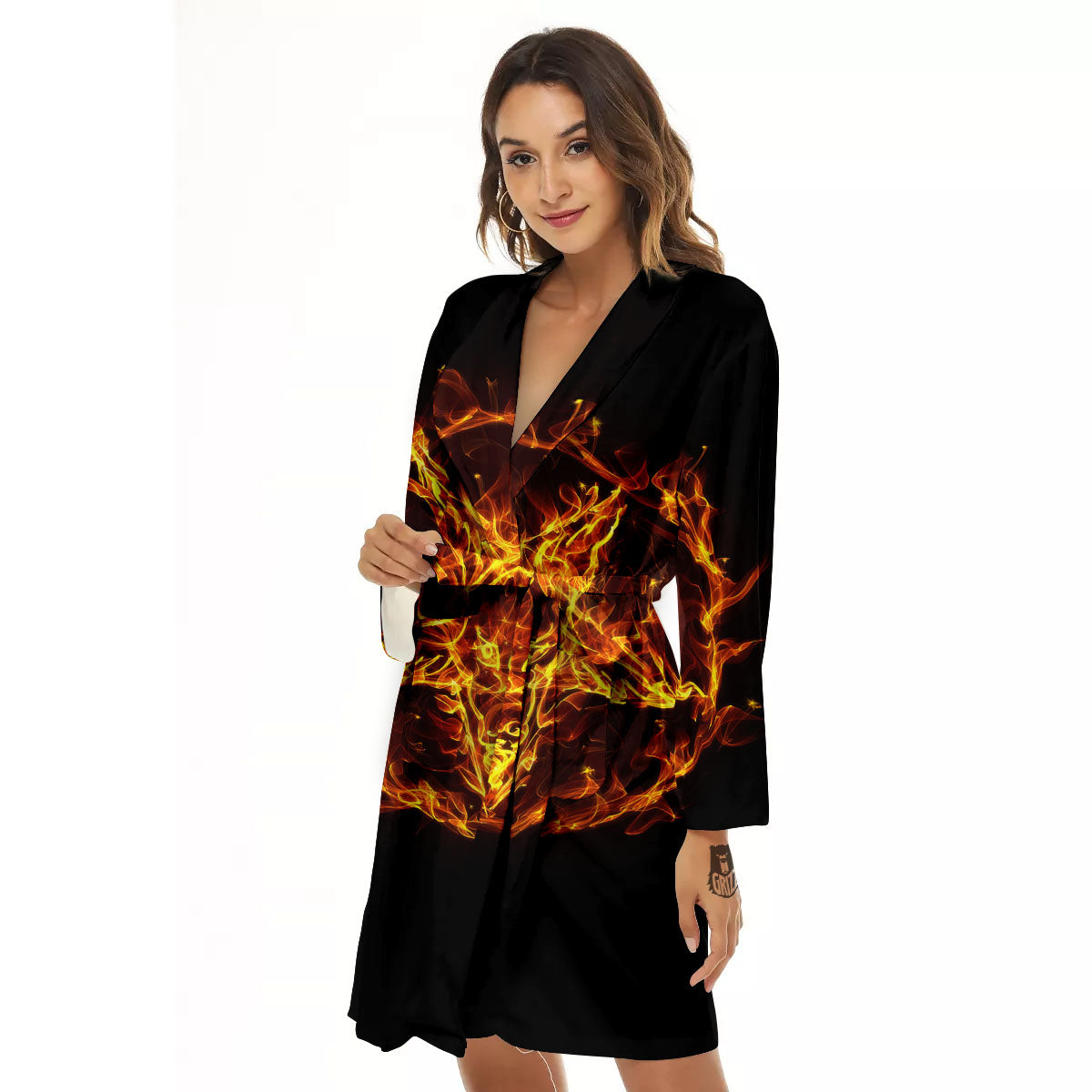 Pentagram Satanic Flame Print Women's Robe-grizzshop