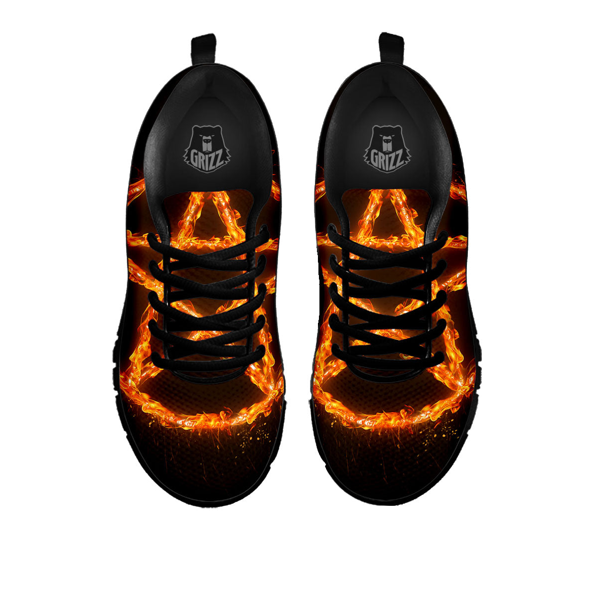 Pentagram Symbol Flaming Print Black Sneaker-grizzshop
