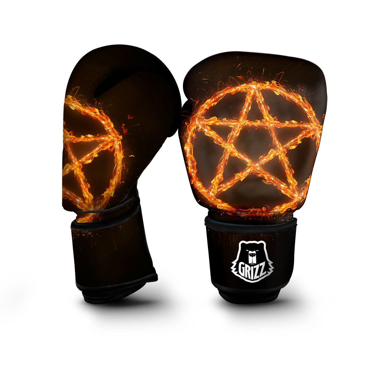 Pentagram Symbol Flaming Print Boxing Gloves-grizzshop