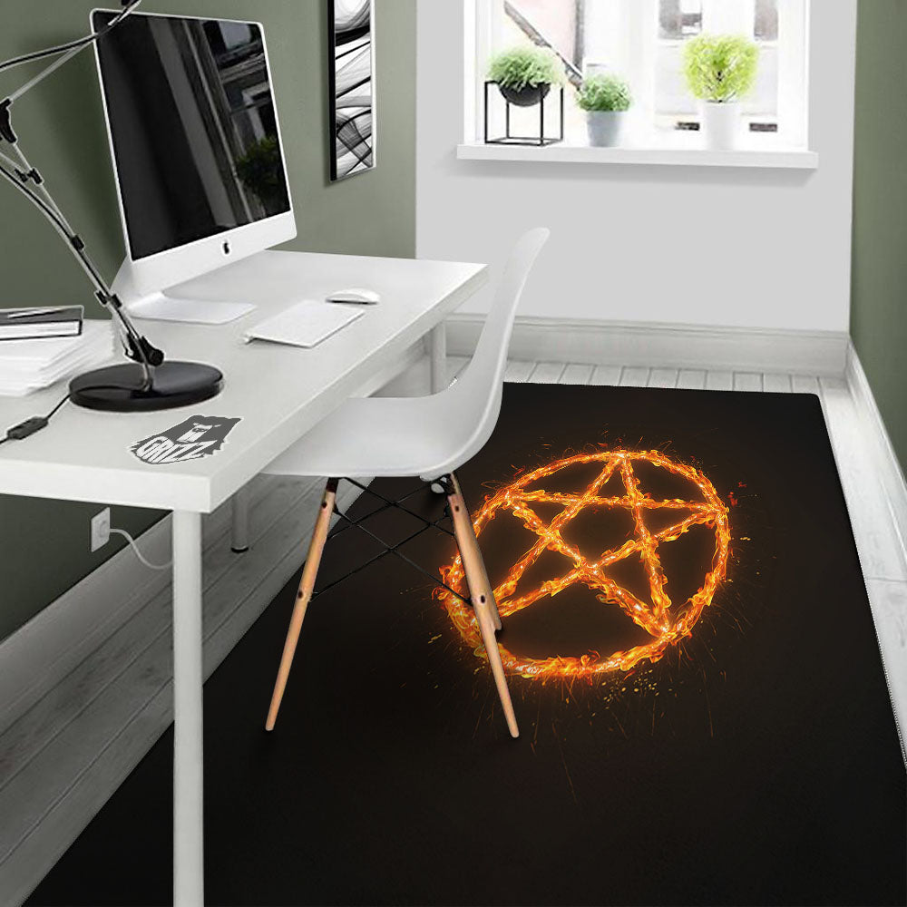 Pentagram Symbol Flaming Print Floor Mat-grizzshop