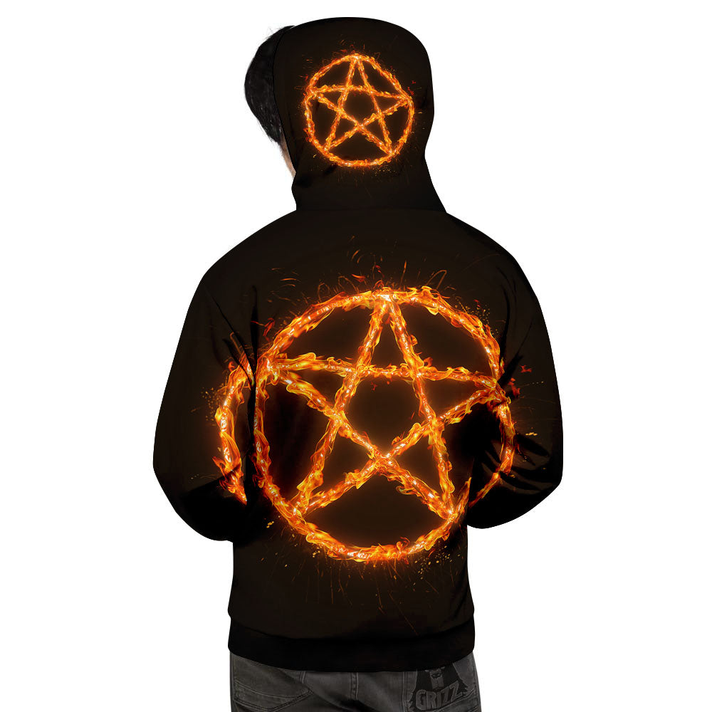 Pentagram Symbol Flaming Print Men's Hoodie-grizzshop