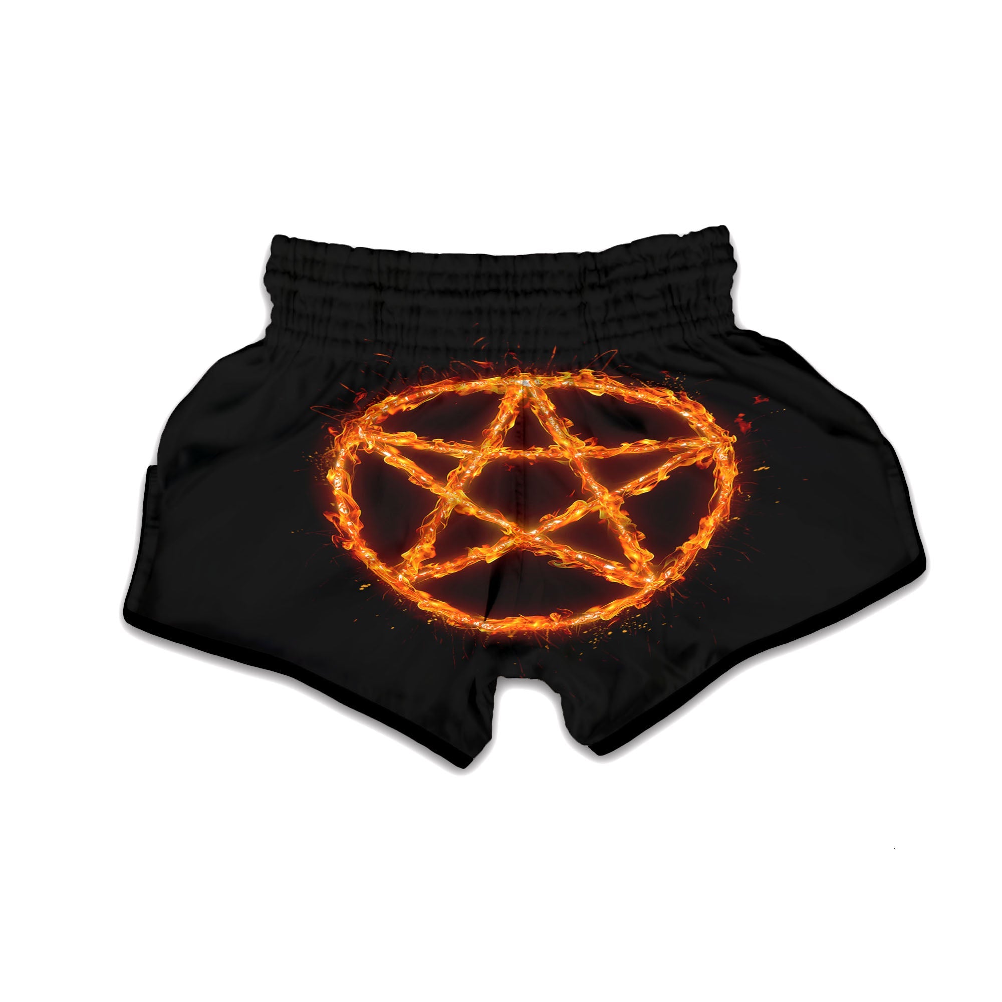 Pentagram Symbol Flaming Print Muay Thai Boxing Shorts-grizzshop