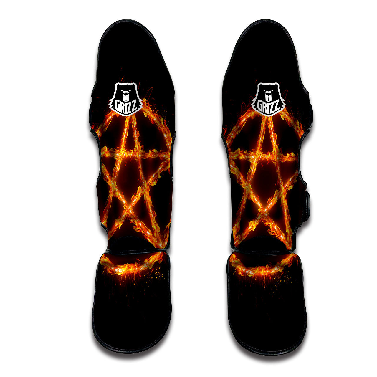 Pentagram Symbol Flaming Print Muay Thai Shin Guards-grizzshop