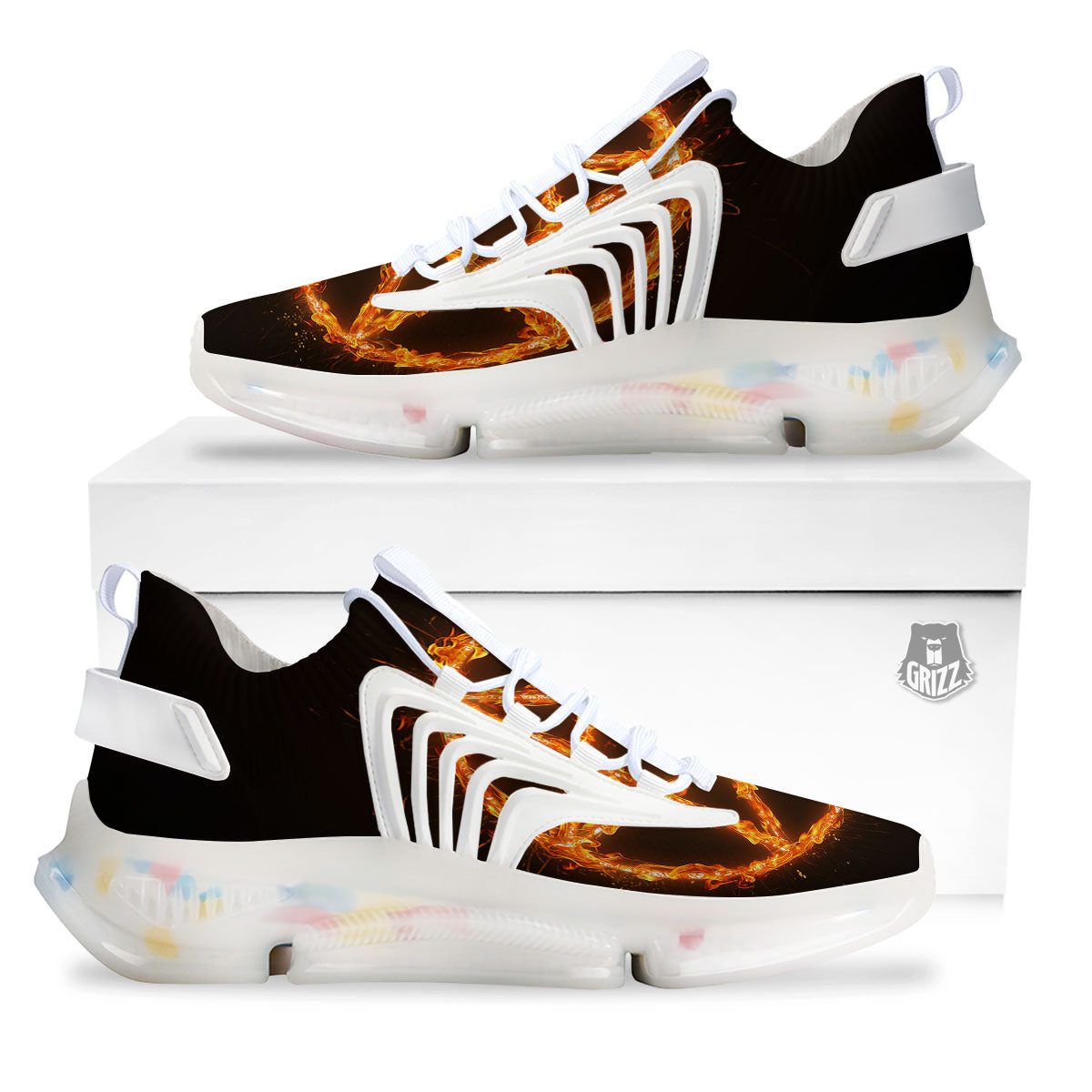 Pentagram Symbol Flaming Print White Gym Shoes-grizzshop