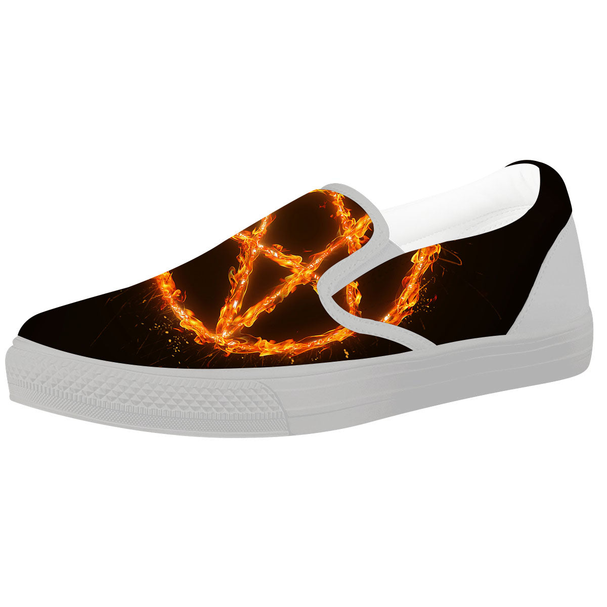 Pentagram Symbol Flaming Print White Slip On Shoes-grizzshop