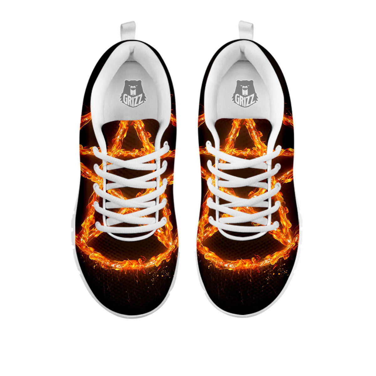Pentagram Symbol Flaming Print White Sneaker-grizzshop