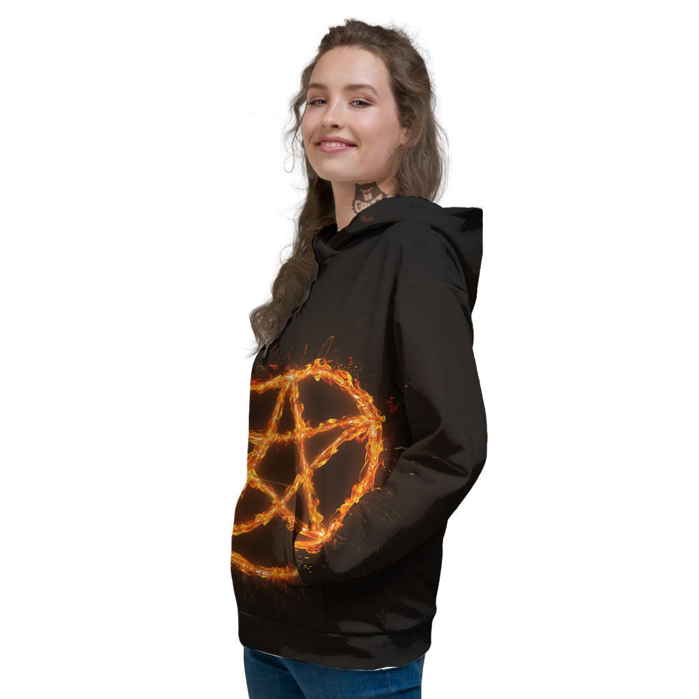 Pentagram Symbol Flaming Print Women's Hoodie-grizzshop