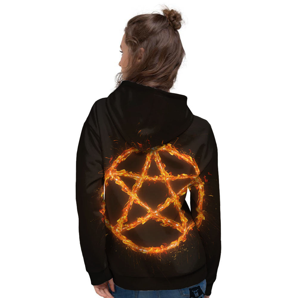 Pentagram Symbol Flaming Print Women's Hoodie-grizzshop